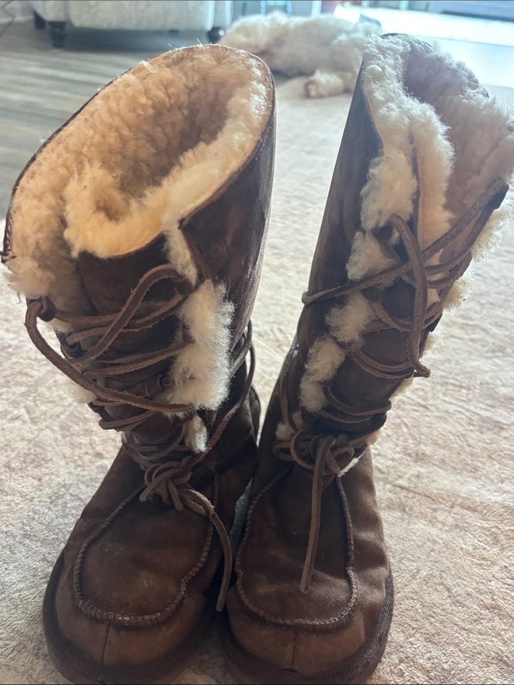 UGG Brown Lace-Up Shearling-Trim Winter Boot